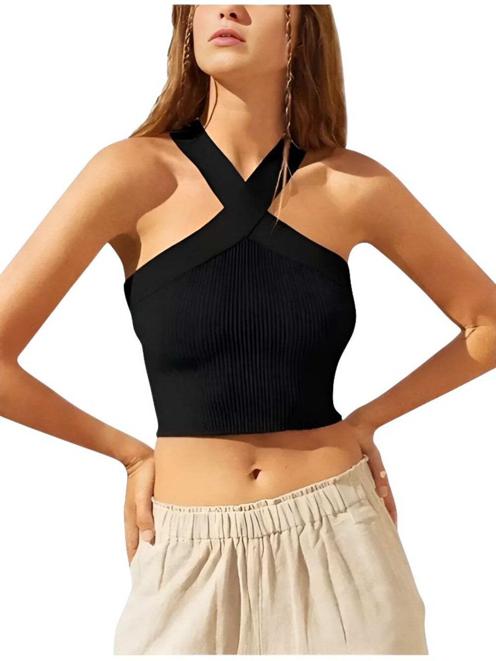 Anthropologie House of Harlow 1960 Criss Cross Halter Top Black Size Medium